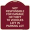 Signmission Not Responsible for Damage or Theft to Vehicles Left in Parking Lot Alum, 18" x 18", BU-1818-23543 A-DES-BU-1818-23543 - alternate 1
